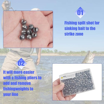 Removable Split Shot Weights Fishing Weight Sinker Slip On Fly Fishing Line Sinkers Freshwater Saltwater Round Lead Sinking Egg Sinkers Fishing Drop Shot Sinker Fish Tackle - size: 1.5g - 60 Pack