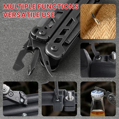 Multitool, 16-in-1 Stainless Steel Multi Tool Pliers with Adjustable Hex Wrench, Damascus Pocket Knife, Nylon Sheath for Survival, Camping and Hunting, Hiking, Simple Repair - size: 16-in-1