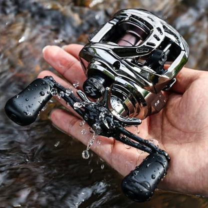 Sougayilang Baitcasting Reel with Digital Anti-Backlash Control - Smart Computer Braking System, 7.2:1 Gear Ratio, 18.5LB Max Drag-Easy Casting Baitcaster for Beginners & Bass Anglers - color: silver, size: Right Hand