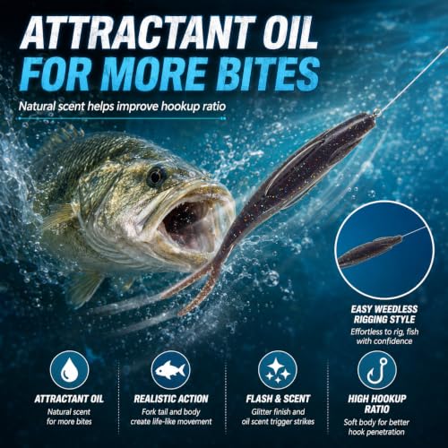 Soft Plastic Jerkbait Fishing Lures, 5 Inch Fluke Style Minnow Swimbaits for Bass, Walleye, Trout & Crappie, Scented Soft Baits for Freshwater & Saltwater, 10 Pack - color: Black Flash