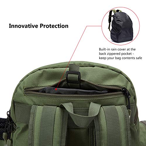 BASSDASH Fishing Tackle Backpack Water Resistant Tactical Bag Soft Tackle Box with Rod Holder and Protective Rain Cover - color: Green Backpack [3600] Without Trays
