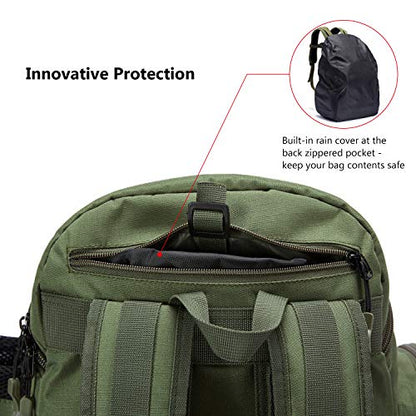 BASSDASH Fishing Tackle Backpack Water Resistant Tactical Bag Soft Tackle Box with Rod Holder and Protective Rain Cover - color: Green Backpack [3600] Without Trays