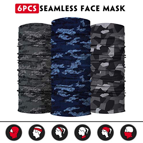 Venswell Neck Gaiter Face Mask Men Women,Seamless Bandana Rave Face Cover Scarf Mask,Balaclava,Headband, Head Wrap,Headwear - color: A-camo