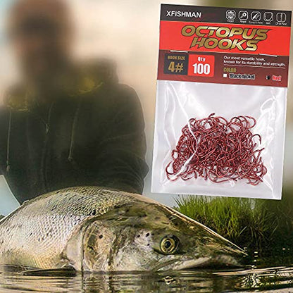 Octopus-Hook-Fishing-Beak-Circle-Hooks-Freshwater-Red-Black-100-50 Pack - color: 1-Red, size: Size:4 100-Pack