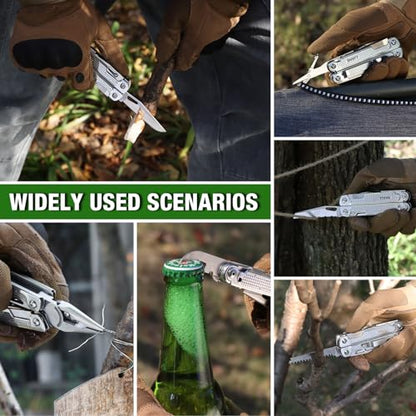 SHALL Multi Tool, 18-in-1 Multitool Pliers, Stainless Steel Multi-tool Pocket Knife w/Screwdriver Bit & Universal Socket, Self-locking Multipurpose Tool w/Sheath for Camping Fishing Survival Hunting - size: Multitool with Universal Socket