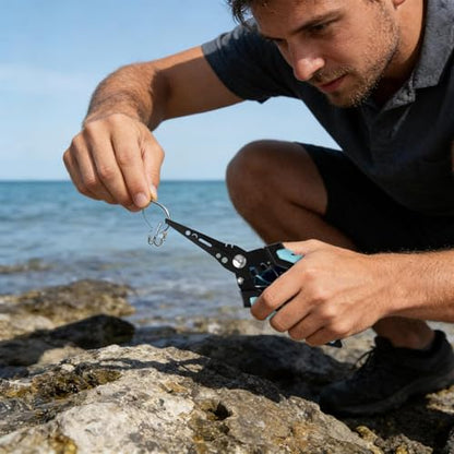 Fishing Pliers Hook Remover Lightweight Rust-Proof Heavy-Duty | Fish Hook Remover Tool Line Cutter for Outdoor Ice Shore River Lake Angling Catfishing - color: Blue