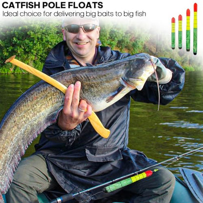 QualyQualy Catfish Fishing Bobbers, Weighted Catfish Pole Floats/LED Fsihing Bobber, 3PCS High Visibility Wood Pole Fishing Float - color: D-Green Pole Float, size: 7"-3Pcs