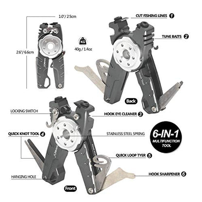 SAMSFX Fishing Tungsten Line Cutter with Zinger Retractors, Fishing Pliers Cutters, Knot Tying Tool, Hook Eye Cleaner, Hook Sharpener - color: A: Gray Line Cutter With Retractor
