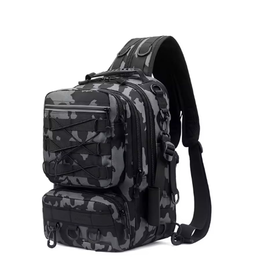 Fishing Backpack with Rod Holders Water-Resistant Fishing Tackle Bag Store Lure Organizer Storage Bagpack Camouflage Bag (grey) - color: Grey
