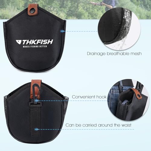THKFISH Fly Fishing Landing Net, Foldable Landing Trout Net with ABS Handle,Rubber Coated Mesh Trout Net with Tackle Bag for Trout Bass Catch and Release, Portable Fly Fishing Gear,M/L - size: L-BLUE