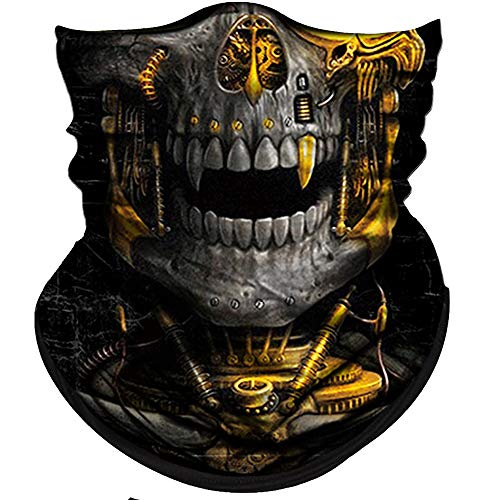 Obacle Neck Gaiter Face Mask Bandana for Dust Wind Sun Protection for Men Women - color: Mechanical Grey-gold Skull