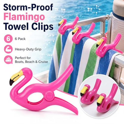 Hushee 6 Pack Marine Boat Rail Towel Clips Flamingo Shaped Storm Proof Large Clips Pontoon Boat Towel Organizer Multi Purpose Outdoor Laundry for Beach Pontoon Fishing Cruise Travel