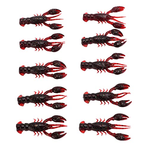 Acouto 10pcs Soft Fishing Lure Crawdad Bait PVC Shrimp Artificial Soft Lure Baits for Bass Fishing – Dark Brown Crawfish Plastics, 5.5cm Lifelike Action, Reusable & Tear for - color: Sauce red