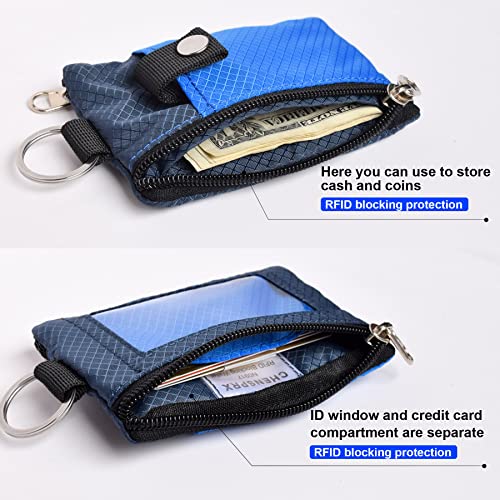 CHENSPRX Minimalist RFID Blocking Small Wallet with ID Window,WaterResistant Zip Id Case Wallet with Lanyard Keychain for Cards,Cash,Travel,Women,Men - color: Blue+Navy