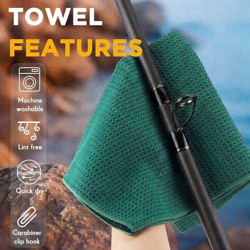 Breling 12 Pack Fishing Towels with Clip, 16'' x 16'' Microfiber Waffle Weave Fish Bait Towel Quick Dry Absorbent Rag for Cleaning Boat Kayak Accessory Camping Hiking (Black Grey Green) - color: Black Grey Green