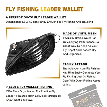 HERCULES Pre-Tied Loop Fly Fishing Leader 6 Pack with Tapered Leader Wallet - size: 12FT - 6pcs
