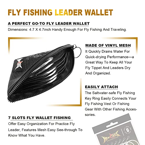 HERCULES Pre-Tied Loop Fly Fishing Leader 6 Pack with Tapered Leader Wallet - size: 9FT - 6pcs