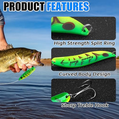 Fishing Spoon Lures Kit, 5pcs Jigging Casting Trolling Lures Slow Vertical Jigs for Bass Tuna Salmon Sailfish Trout Grouper Snapper Freshwater Saltwater with Tackle Box - size: 3/4 oz ( 5 pcs/1 box)