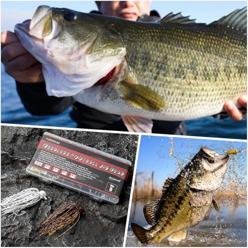 Weedless Football Jigs for Bass Fishing, Multi-Coloured Finesse Football Jig Heads with Vivid Hand-Tied Silicone Skirt and Weed Guard 1/4 3/8 1/2 3/4oz (Pack of 5) - size: 1/2oz-5pcs