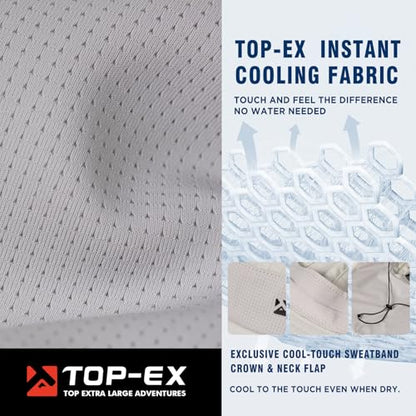TOP-EX Cooling Sun Hat with Neck Flap – UPF 50+ Wide Brim Breathable Hat for Hiking, Fishing & Big Heads - color: Glacier Grey, size: Medium-Large