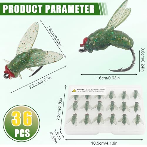 Bionic Fly Fishing Bait, 18/36pcs Fly Fishing Flies Lures Kit Trout Jigs Swimbait Dry Flies Trout Panfish Lures Freshwater Saltwater Flies Fly Fishing Hook Artificial Soft Bait - style: Green-36pcs