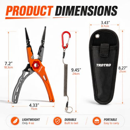 LureLite Pro Aluminum Fishing Pliers-Saltwater-Suitable Split Ring Tools with Fish Hook Remover- Fly Fishing Pliers with Braid Cutters, Sheath & Lanyard-Ideal Gifts for Men in Fishing