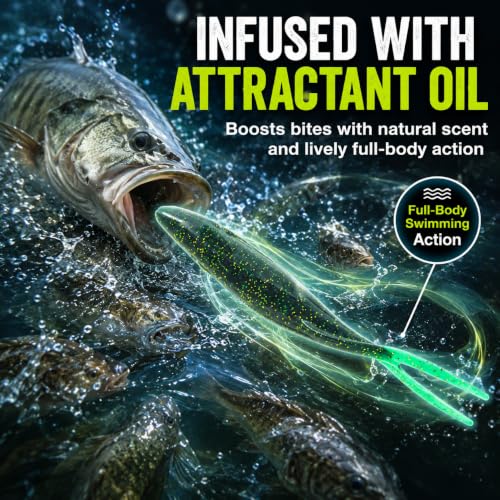Soft Plastic Jerkbait Fishing Lures, 5 Inch Fluke Style Minnow Swimbaits for Bass, Walleye, Trout & Crappie, Scented Soft Baits for Freshwater & Saltwater, 10 Pack - color: Dark Green