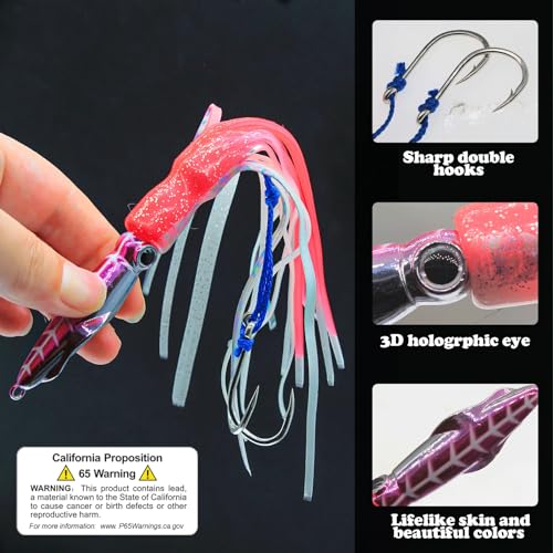Squid Fishing Lures Set, Fishing Squid Lures Soft Luminous, Large Simulation Artificial Lures Baits Lifelike Plastic Fishing Soft Lure for Saltwater and Freshwater - color: B-Squid Jig 3pcs