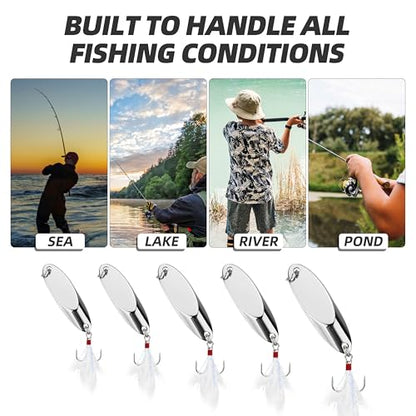 Jigging Spoon Fishing Lures 20/40PCS Kit – Metal Casting Spoon Lure Set with Treble Hooks, Mixed Sizes Spinner Baits for Saltwater & Freshwater Trout, Salmon, Bass - color: Silver, size: Mixed Size 40PCS