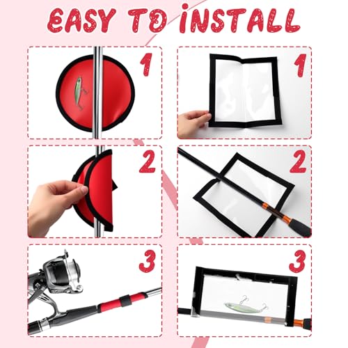5 Pcs Fishing Hook Covers Set, 4 Red Lure Wraps for Fishing Rod and 1 Clear PVC Lures Protector, Rod Armour Lures Wrap, Bait Storage Protector Easily See Bait Glove to Keep Fishermen Safe