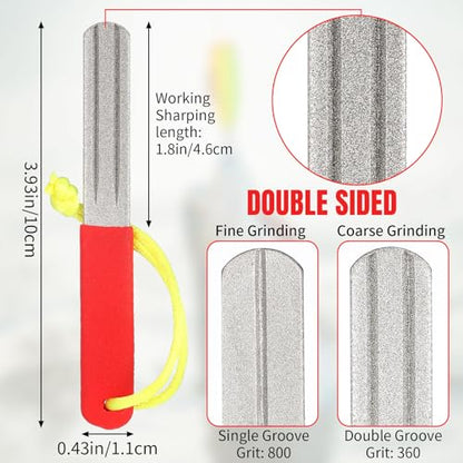 Skylety 2 Pcs Hook Sharpener Hook File for Fishing Diamond File with Handle Portable Double Sided Fine and Medium Grit for Fishing - color: Vivid Red
