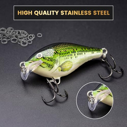 200 Pcs Fishing Stainless Steel Split Rings with Plier Set | Double High Strength, Lure Tackle Connector Kit, Mini Split Ring, Line Cutting Ring, Freshwater & Saltwater
