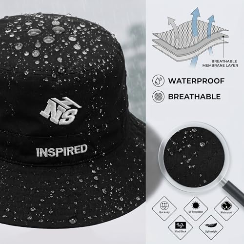 Bucket Hat for Men Women,Waterproof Sun Hat UV Protection with Detachable Face Neck Flap for Outdoors - color: Black+grey
