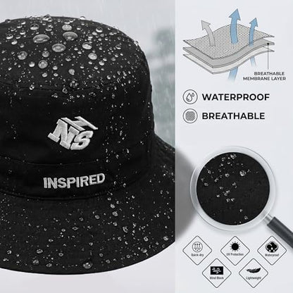 Bucket Hat for Men Women,Waterproof Sun Hat UV Protection with Detachable Face Neck Flap for Outdoors - color: Black+grey
