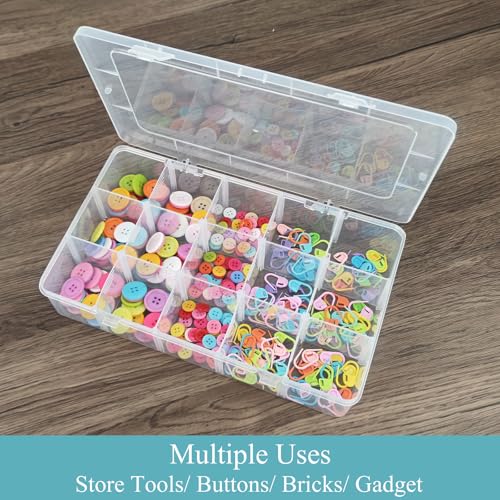 ZUFECY Fishing Tackle Box, Transparent Organizerwith Adjustable 15 Dividers, Storage Box for Gadgets, Jewelry, Fish bait and Tray Organizers