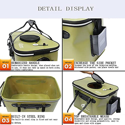 Fishing Bucket,Foldable Fish Bucket, Multi-Functional EVA Fishing Bag for Outdoor, Live Fish Lures Bucket and Fish Protection Bucket,10GAL/8GAL/6GAL/4.8GAL/3GAL Live Fish Container (10GAL/ArmyGreen) - color: 10gal/Armygreen