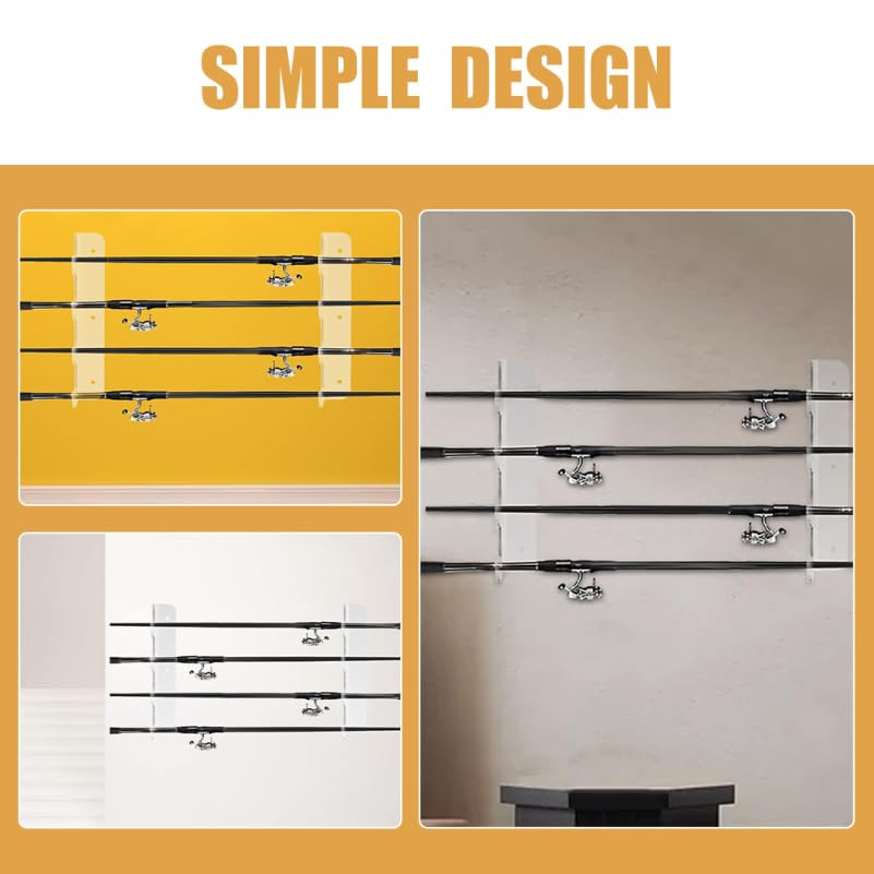 1-Pair Acrylic Fishing Rod Rack, Heavy Duty Wall Mount Holder for Garage Display, Clear 3-Pole Space-Saving Organizer Stand with Screws Included