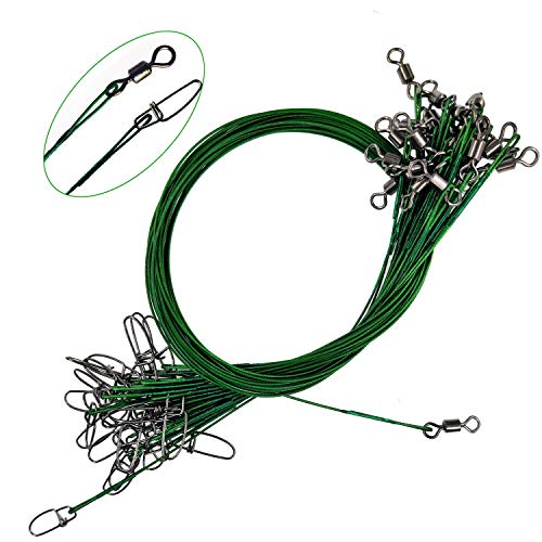Wire Fishing Leaders Saltwater 100 Lbs Heavy Duty Fishing Wire Leader Line with Swivles Snap - color: Green-30 PCS