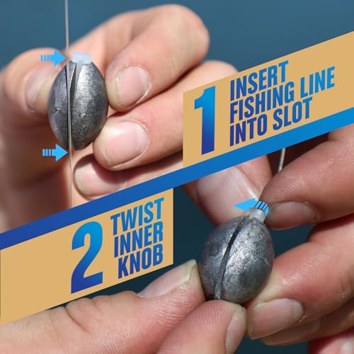 Removable & Knotless Fishing Weights for Saltwater Fishing, Tackle Sliding Sinkers for Line & Rod, Oval Fishing Equipment for Sea, Lake - size: 1/2oz