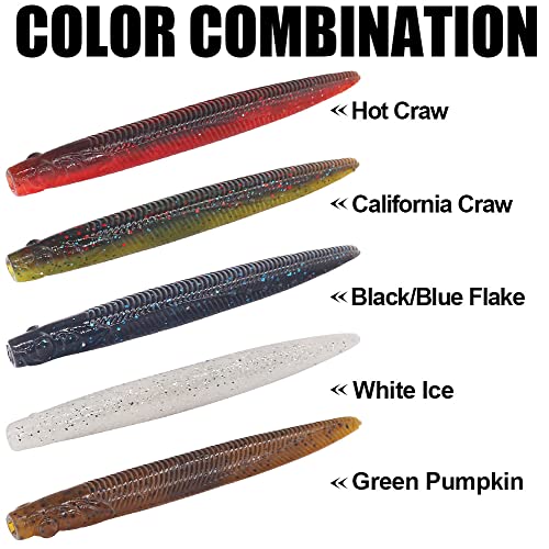 Ned-Rig-Kit-Finesse-Baits-Soft-Plastic-Worms-Fising-Lure for Bass Stick Swimbait Minnow Crawfish Lures Shroom Ned Jig Head Kit - color: 35-Piece 4'' #01 Stick Worms Ned Rig Kit