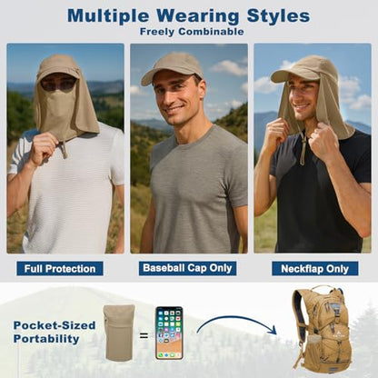 Surblue Neck Face Flap Outdoor Cap UV Protection Sun Hats Fishing Hat Quick-Drying UPF50+ - color: Khaki, size: Medium