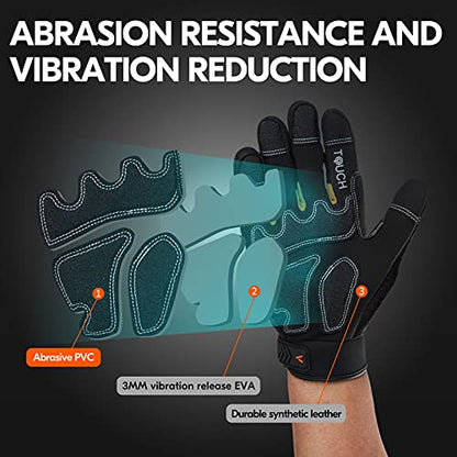 Vgo... 1-Pair Heavy Duty Synthetic Leather Work Gloves, Impact Protection Mechanic Gloves, Rigger Gloves, Vibration Reduction, Touchscreen Capable (Size S, Black, SL8849) - color: Black-regular, size: Small (1 Pair)
