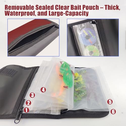 Aventik Fishing Tackle Organizer Case Soft Bait Binder Plastic Baits Spinner Bait Tackle Organized Removable Storage Pockets (Dark Red) - color: M:Dark Red