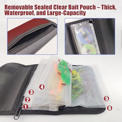 Aventik Fishing Tackle Organizer Case Soft Bait Binder Plastic Baits Spinner Bait Tackle Organized Removable Storage Pockets (Dark Red) - color: M:Dark Red