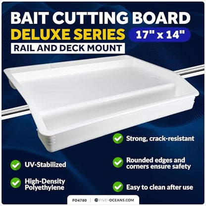 Five Oceans Boat Cutting Board, 17" x 14", White | Bait Cutting Table, Slide Lock Deck & Rail Mount, Knife & Pliers Holder, 3 Deep Trays & Draining Hole, FO4780 - color: Deluxe Bait Cutting Board (Rail & Deck Mount)
