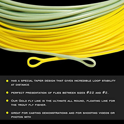 Gold Fly Line 90FT Weight Forward Floating 2 3 4 5 6 7 8 9WT Fly Fishing Line - color: MOSS GREEN + FLUO YELLOW, size: WF4F-90FT