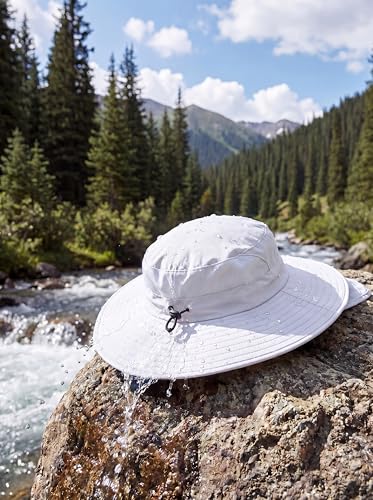 Home Prefer UPF 50+ Wide Brim Sun Hats with Neck Flap Sun Protection Hat for Men Women Gardening Fishing Summer Bucket Hat - color: White