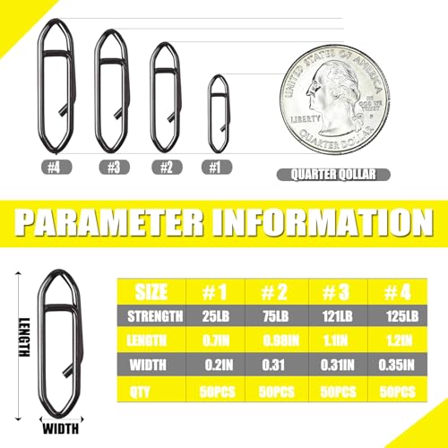 50pcs Fishing Speed Clips, Stainless Steel Fishing Power Clips High Strength Quick Change Snap Connector, Crankbait Popper Lures Fishng Clip 25-125LB - size: #2_75LB_0.98in_50pcs
