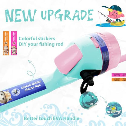 Kids Fishing Pole, Telescopic Fishing Rod, Toddler Collapsible Fishing Rod and Reel Combo with Tackle Box, Fishing Line, Bobber, and Soft Lures for Boy, Girl, Youth, Beginner, Over 4 Years Old - color: Mint Blue & Sugar Pink