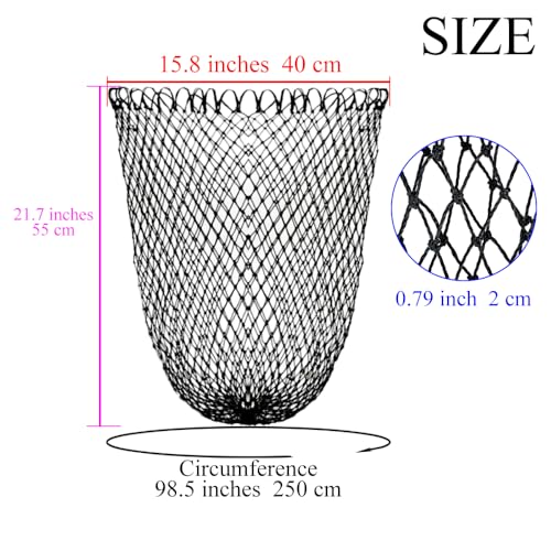 Fishing Net Replacement Foldable Trout Net Replacement Nylon Fishing Landing Mesh for Freshwater Saltwater Robust 24 Strands - color: Black, size: 15.8in dia-21.7in depth(49.5in Cir)-1P